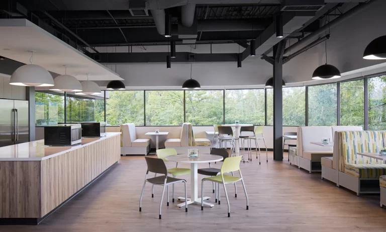 AIS cafe seating around break-room tables
